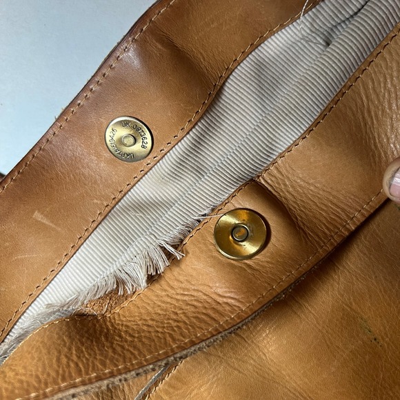 Margot New York Womens Handbag Tan Genuine Leather Chevron Crossbody Bag Purse - Picture 12 of 12